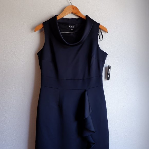 NWT Navy Dress Ruffle & Front Slit - Picture 1 of 8